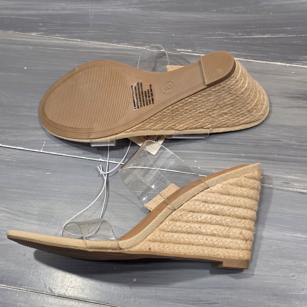 A New Day Ansel Espadrille‎ Wedge Sandals Clear Double Strap Tan - Picture 2 of 11